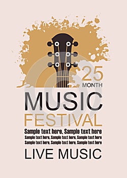 Banner with acoustic guitar on grunge background