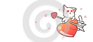 Banner adorable cat and heart are shooted with arrow of love photo
