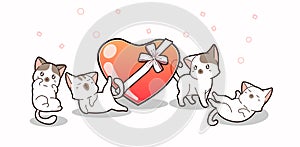 Banner adorable cats and jelly heart with bow