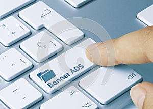 Banner ADS - Inscription on Blue Keyboard Key