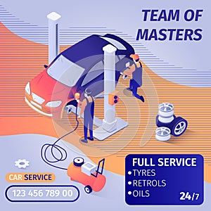 Banner Advertises Skilled Teamwork in Car Service