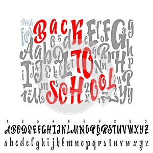 Banner again in school - a modern poster from the Latin alphabet