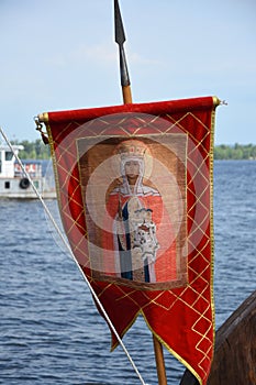 Banner of ancient Russian warriors depicting a saint - a gonfalon