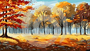 banner Autumn Landscape Forest Blue Cloud Sky on the background of hills and mountains yellow trees