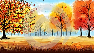 banner Autumn Landscape Forest Blue Cloud Sky on the background of hills and mountains yellow trees