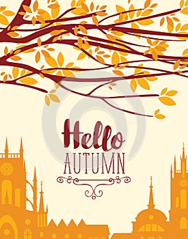 Banner on the autumn theme with urban landscape