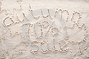 Banner for autumnal sale on white sand