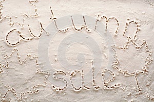 Banner for autumnal sale on white sand