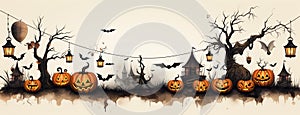 Banner and backdrop for kids Halloween party with white background