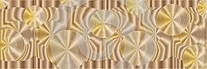 Banner background poster abstract long striped metallic with vertical lines discs and circles geometric horizontal light golden