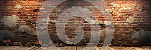 Banner. Background, texture, red brick wall and floor. Background for the site. AI generative