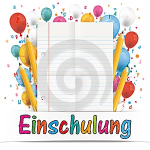 Banner Balloons Letters Folded Lined Paper Einschulung