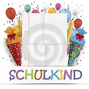 Banner Balloons Letters Folded Lined Paper Schulkind