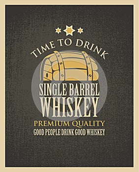 Banner with a barrel of whiskey in retro style