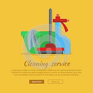 Banner with Basin, Duster, Broom, Glass Cleaner photo