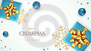 Banner with Blue Christmas Gift Boxes