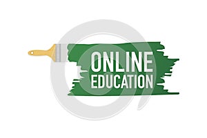 Banner with brushes, paints - Online education. Vector illustration.