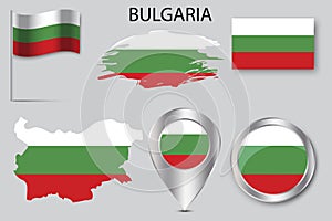 Banner with bulgaria pin map flag. Pin point icon. National flag graphic design. Vector illustration. Stock image.