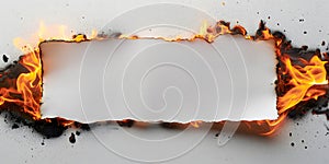 a banner burning around the perimeter of a piece of white paper on a white background,the concept of creative graphic and web