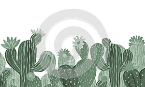 Banner Cactuses hand-painted illustration on white background Exotic desert plant. Inroom plant for home decor