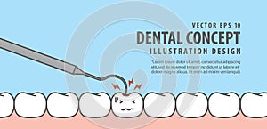 Banner Caries tooth and teeth checkup illustration vector on blu