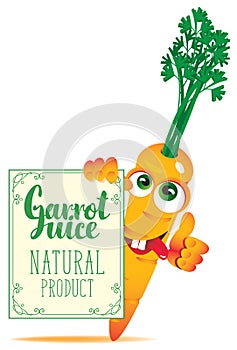 Banner for carrot juice with cute character Carrot