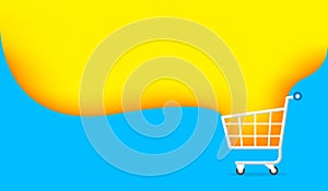 Banner cart and yellow blue copy space for shopping online, icon cart on banner template ad sale, basket purchase in online shop,