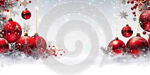 Banner Christmas, Red Decorated Christmas on white snow background