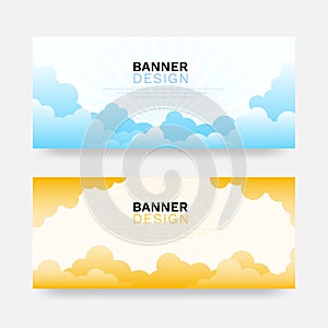 Banner cloud day summer and sunset border flat design cartoon style vector background