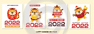 Banner collection for Happy chinese New Year 2022, year of the Tiger. Set of Celebration cards with tiger mascot. Template for