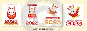 Banner collection for Happy chinese New Year 2023, year of the Rabbit. Set of Celebration cards with rabbit animal mascot.