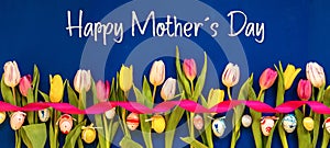 Banner With Colorful Tulip, Text Happy Mothers Day, Easter Egg