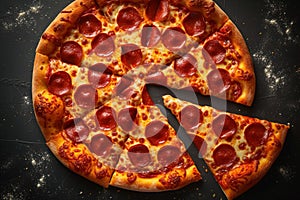 Banner concept top view of hot pepperoni pizza with copy