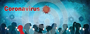 Banner. Coronavirus epidemic and pandemic. Group people diversity wearing medical masks. Crowd of people.infection. Contagion photo