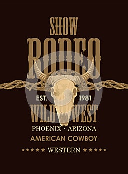 Banner for a Cowboy Rodeo show with a skull of bull