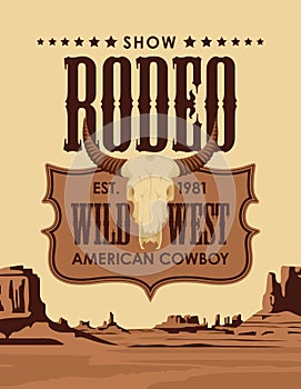 Banner for cowboy rodeo with western landscape