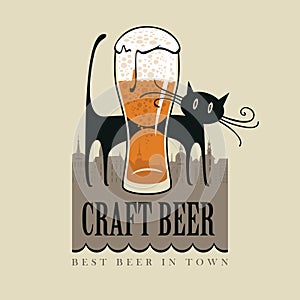 Banner for craft beer with cat and beer glass