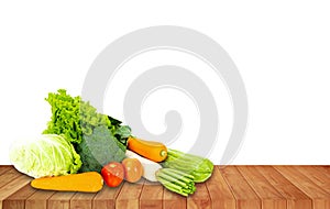 Banner design concept fresh organic and vegetables on wooden table outdoors