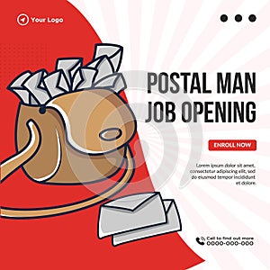 Banner design of postal man job opening