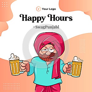 Banner design of Punjabi man happy hours