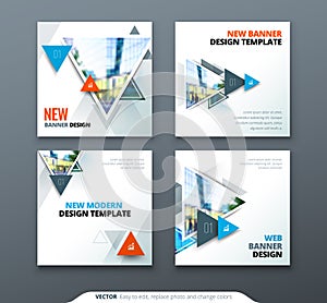 Banner design. Square abstract vector banner with triangle shapes for web template.