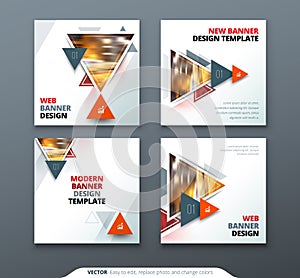 Banner design. Square abstract vector banner with triangle shapes for web template.