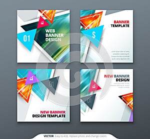 Banner design. Square abstract vector banner with triangle shapes for web template.