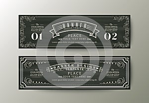 Banner design template with Vintage floral frame on chalk board