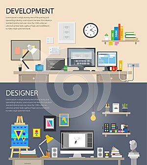 Banner development flat illustration concepts and flat icons set.