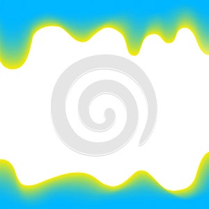 Banner dripping paint blue and yellow for background colorful, watercolor drips border, blue frame of dripping creamy liquid