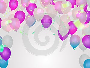 Banner with flags balloons and Happy Birthday card party place for text. Can be used for cards, gifts, invitations sales, web