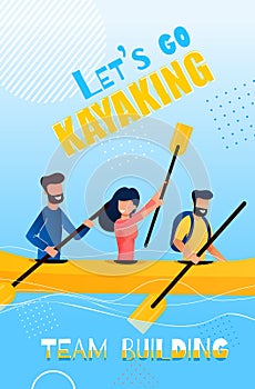 Banner Flat Lets Go Kayaking Team Building Cartoon
