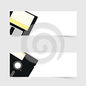 Banner with floppy disc icon illustration on grey