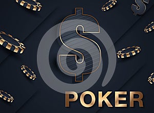 Banner with four aces and a several back side playing cards on black background. Winning poker hand